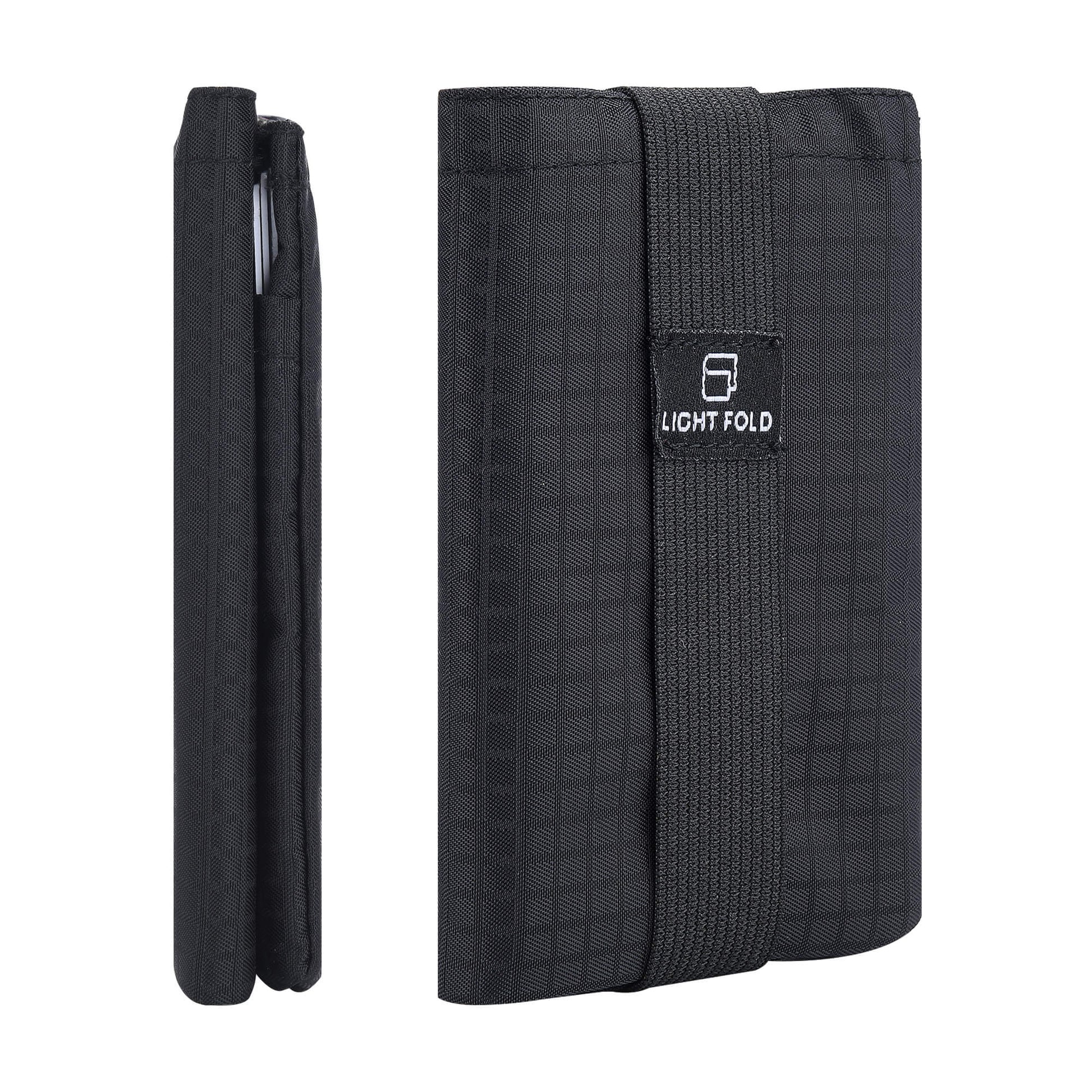 The LIGHT FOLD black wallet with black elastic band and RFID Blocking