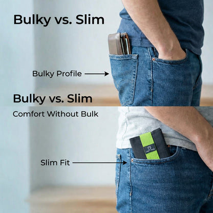 LIGHT FOLD slim minimalist wallets for men fit in the front and back pocket comfort.